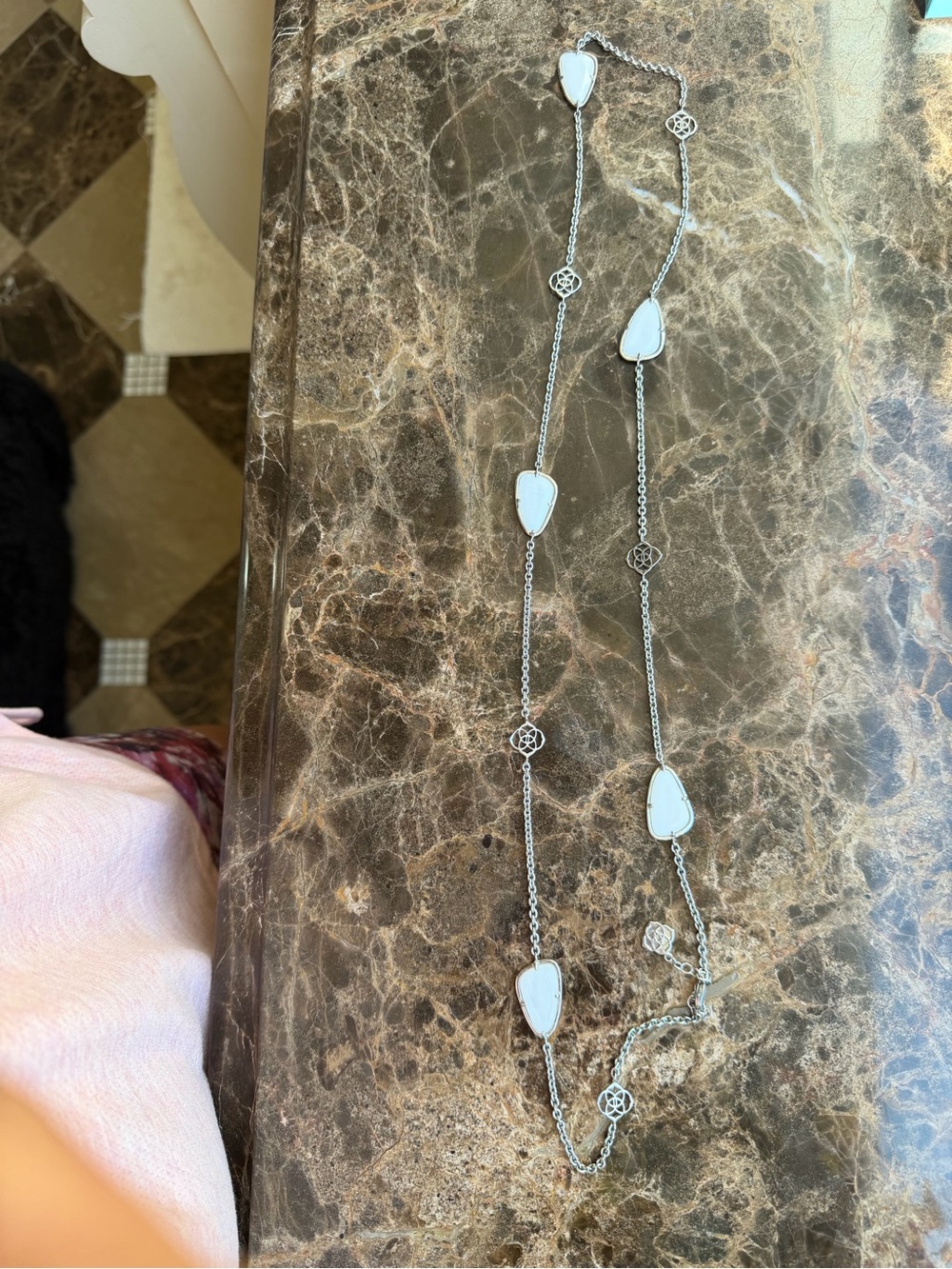 Kendra Scott Silver Necklace with White Mother-of-Pearl Stones